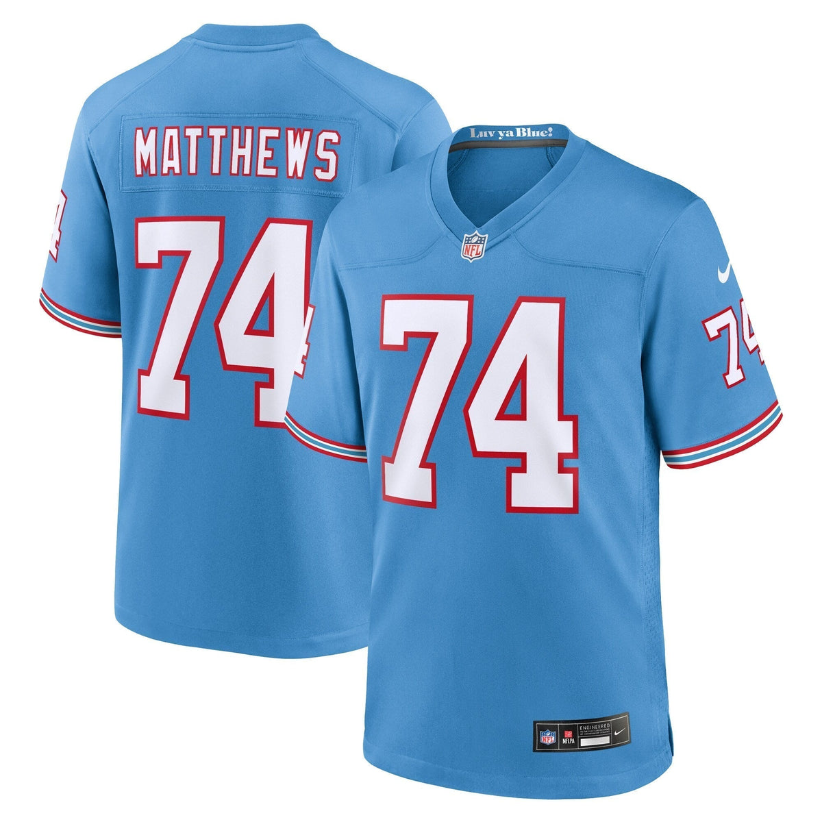 Bruce Matthews Tennessee Titans Nike Oilers Throwback Retired Game Jersey - Light Blue football jersey product view 1