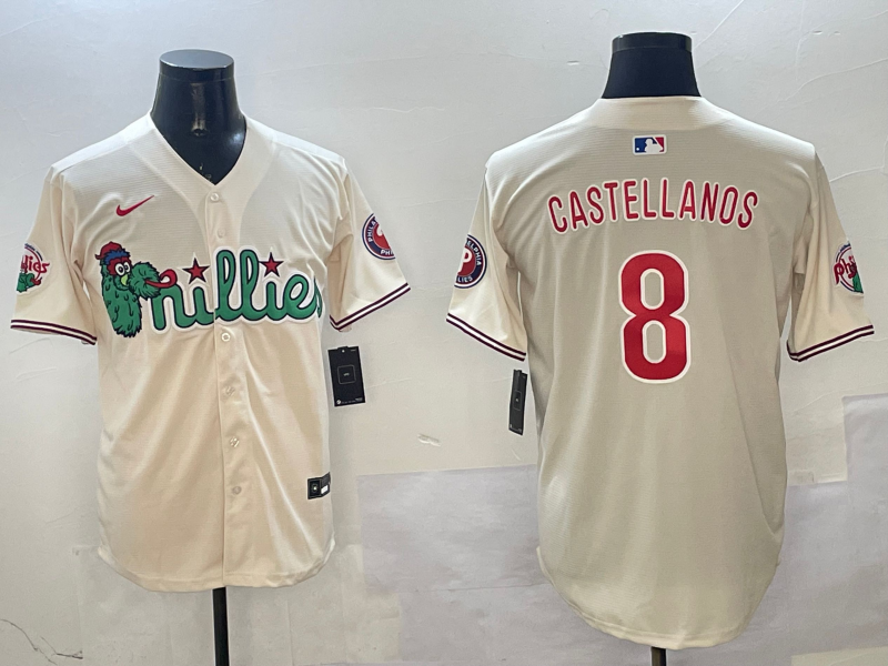 Men's Philadelphia Phillies Nick Castellanos #8 Cream Replica Player Jersey1 baseball jersey product view 1