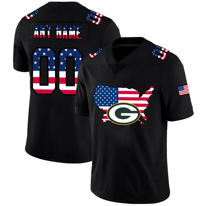 Custom1 Green Bay Packers Football Black Limited Fashion Flag Stitched American Football Jerseys football jersey product view 1