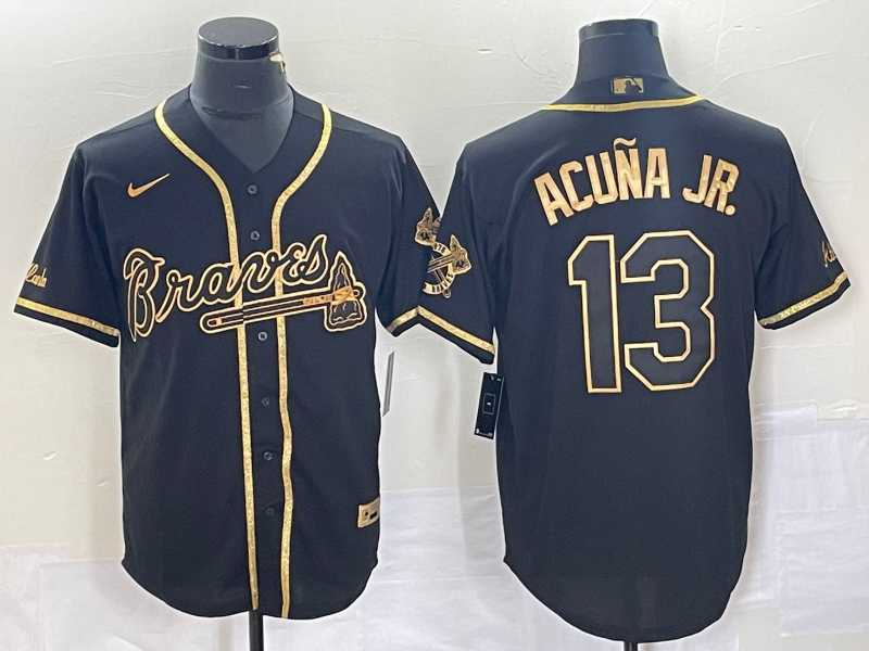 Men's Atlanta Braves Ronald Acuna Jr. #13 Black Replica Player Jersey1 baseball jersey product view 1
