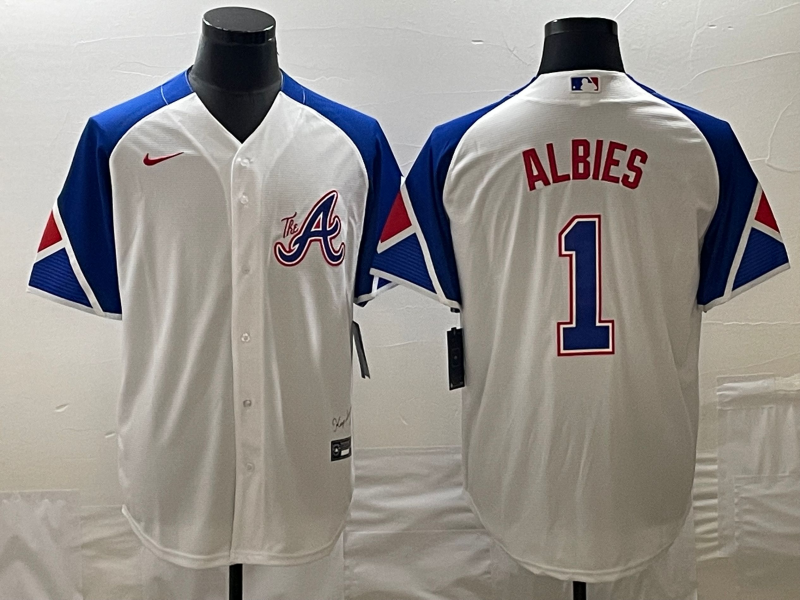 Men's Atlanta Braves Ozzie Albies Nike White 2023 City Connect Replica Player Jersey1 baseball jersey product view 1