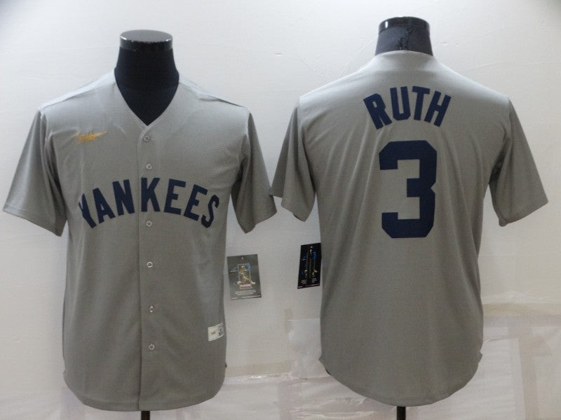 Men's New York Yankees Babe Ruth #3 Gray Replica Baseball Jersey1 baseball jersey product view 1