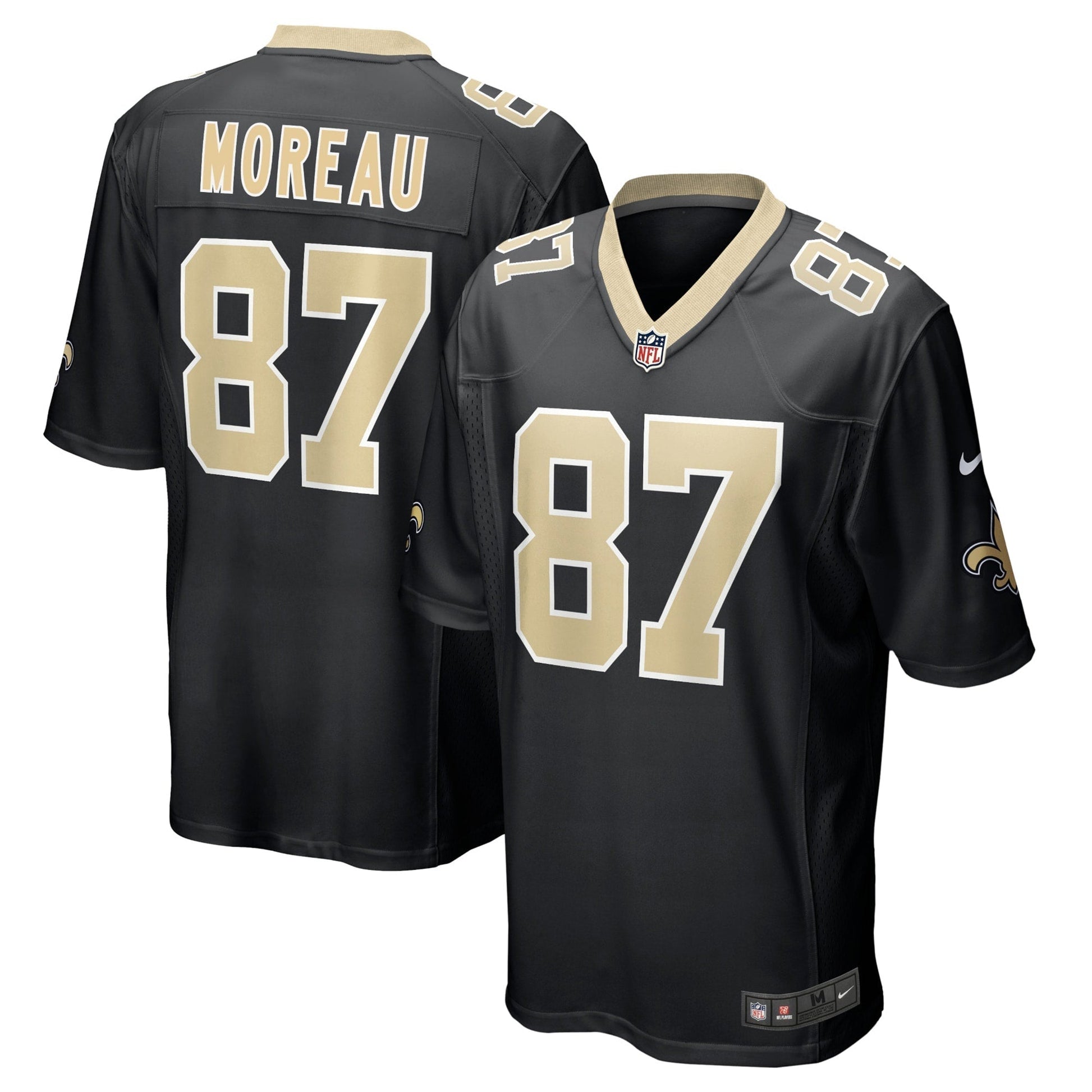 Foster Moreau New Orleans Saints Nike Game Jersey - Black football jersey product view 1