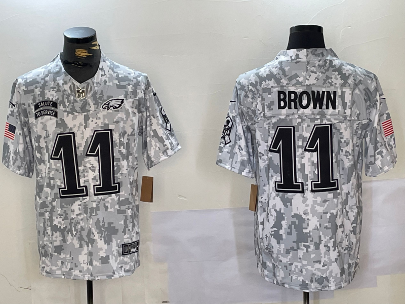 Men's Philadelphia Eagles A.J. Brown #11 Arctic Camo 2024 Salute to Service Limited Jersey1 football jersey product view 1