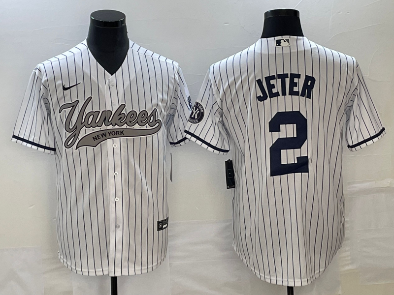 Men's New York Yankees Derek Jeter #2 White Game Jersey1 Joint Edition baseball jersey product view 1