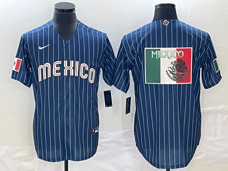 Men's 2023 World Baseball Classic Mexico Navy Jersey1 baseball jersey product view 1