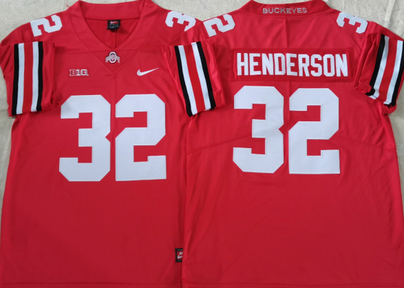 Men's Ohio State Buckeyes Treveyon Henderson #32 Scarlet Player Game Jersey sports jersey product view 1