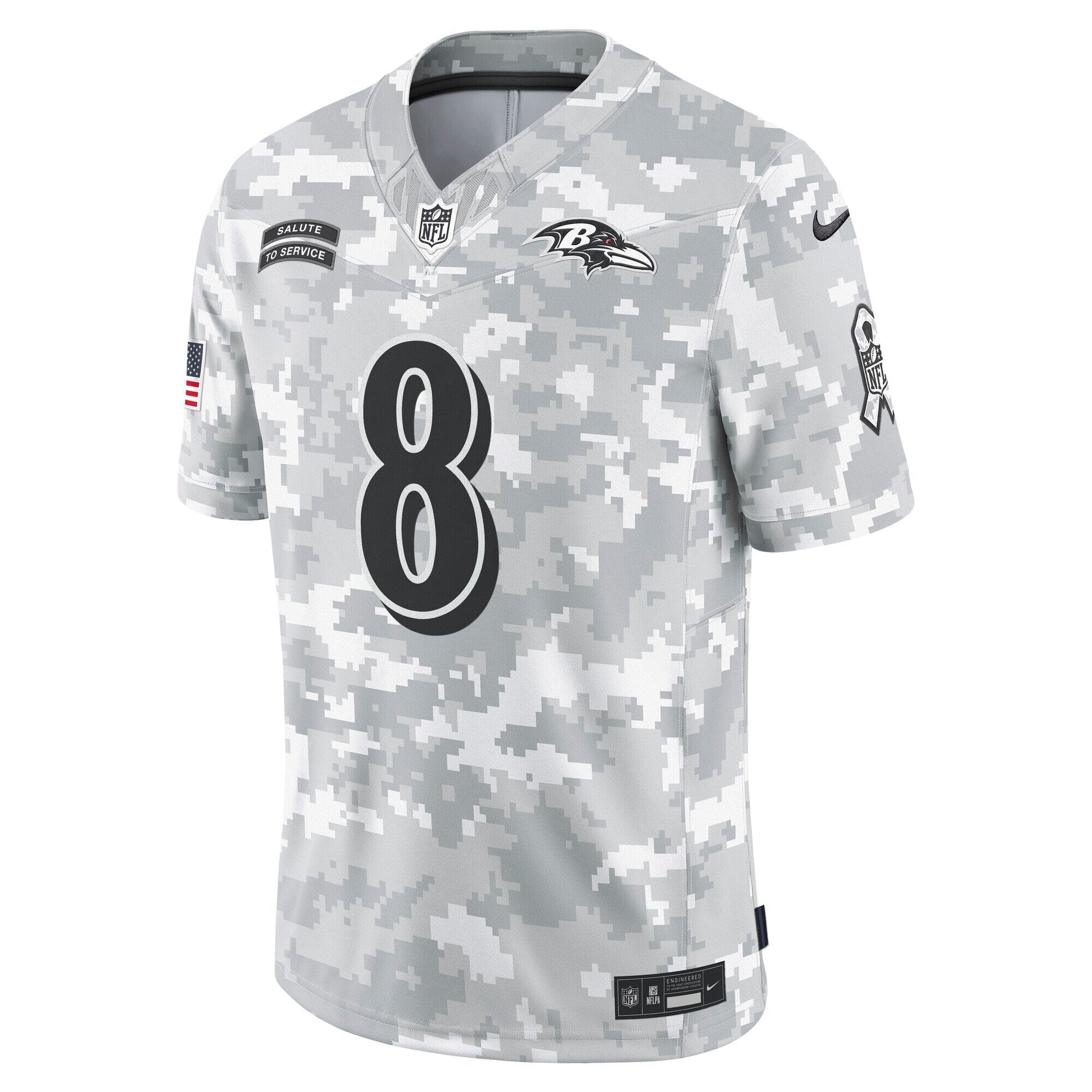 Lamar Jackson Baltimore Ravens Nike 2024 Salute to Service Limited Jersey - Arctic Camo football jersey product view 2