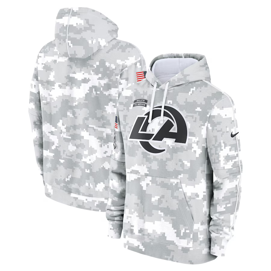 Men's Los Angeles Rams Arctic Camo 2024 Salute to Service Club Fleece Pullover Hoodie1 football jersey product view 1