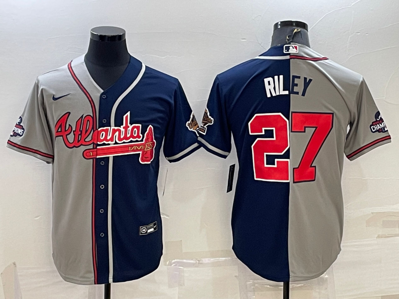 Men's Atlanta Braves Austin Riley #27 Gray/Navy Replica Player Jersey1 baseball jersey product view 1