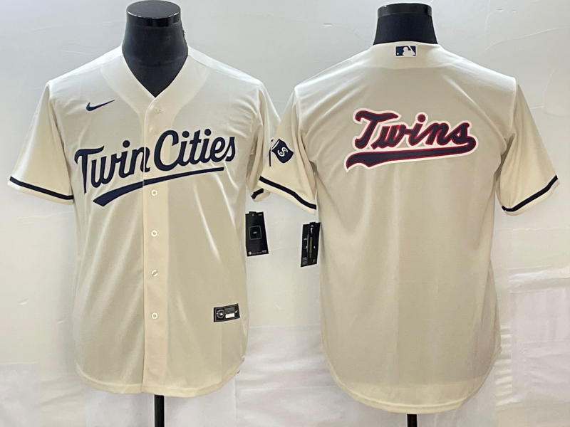 Men's Minnesota Twins Beige Alternate Replica Team Logo Jersey1 baseball jersey product view 1