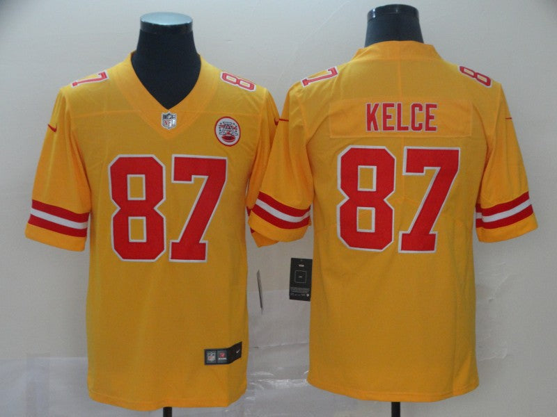 Men's Kansas City Chiefs Travis Kelce #87 Yellow Inverted Legend Jersey1 football jersey product view 1
