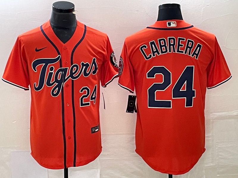 Men's Detroit Tigers Miguel Cabrera #24 Orange Replica Baseball Jersey baseball jersey product view 1