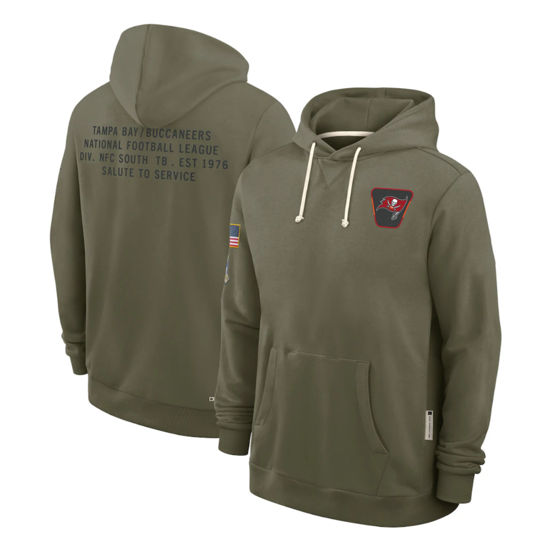 Men's Tampa Bay Buccaneers Olive 2025 Salute to Service Sideline Standard Issue Dri-FIT Hoodie football jersey product view 1