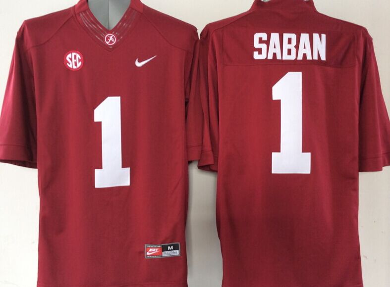 Men's Alabama Crimson Tide Nick Saban #1 Crimson Player Game Jersey sports jersey product view 1