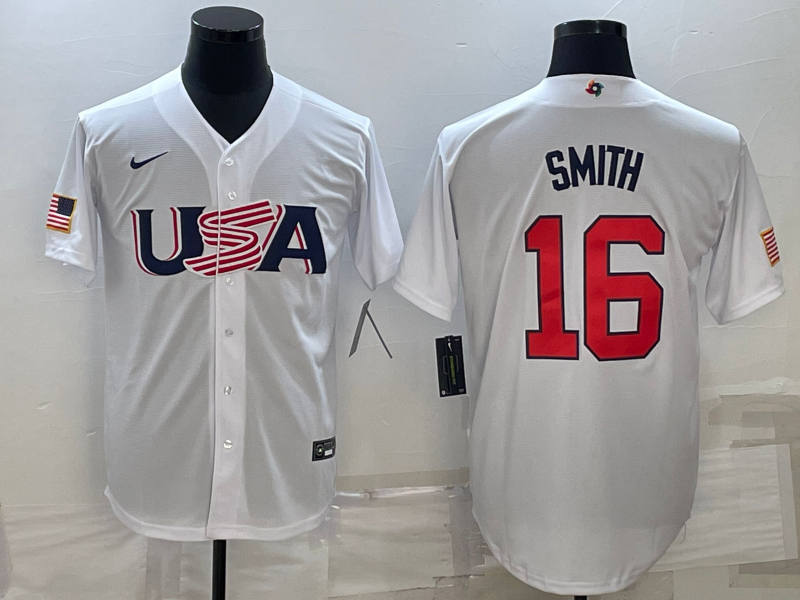 Men's 2023 World Baseball Classic #16 Will Smith USA White Jersey1 baseball jersey product view 1