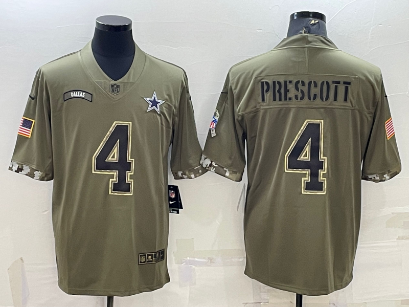 Men's Dallas Cowboys Dak Prescott #4 Olive 2022 Salute To Service Limited Jersey1 football jersey product view 1