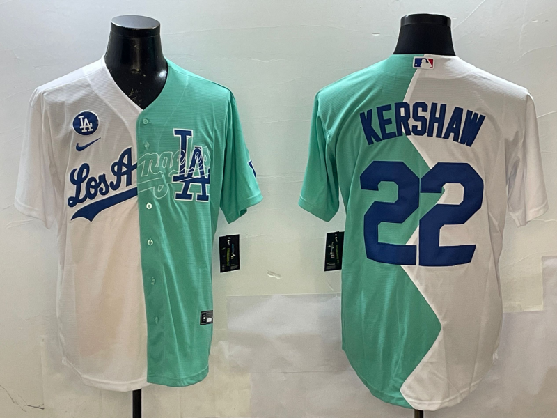 Men's Los Angeles Dodgers Clayton Kershaw #22 White/Green Replica Player Jersey1 baseball jersey product view 1