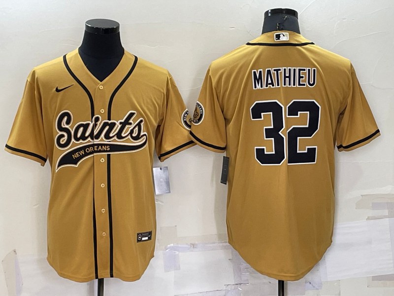 Men's New Orleans Saints Tyrann Mathieu #32 Yellow Game Jersey1 Joint Edition football jersey product view 1