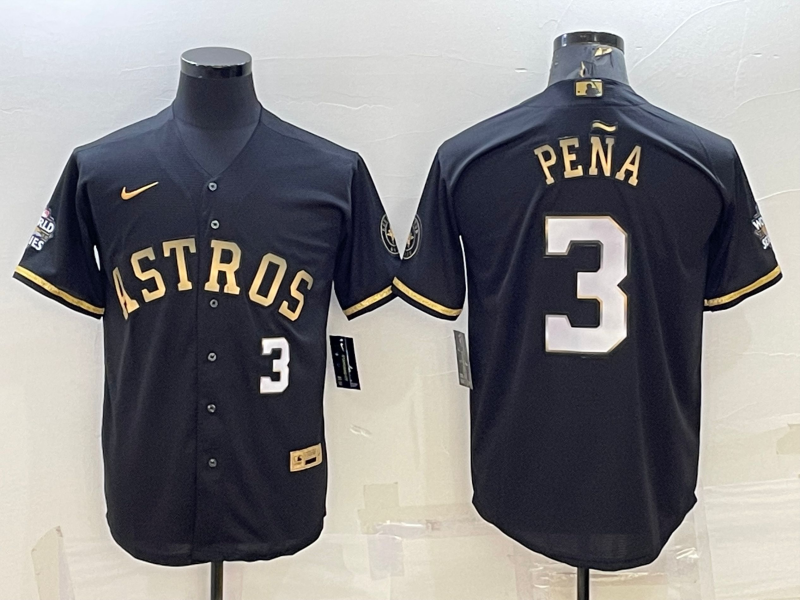 Men's Houston Astros Jeremy Pena #3 Black Replica Authentic Jersey baseball jersey product view 1
