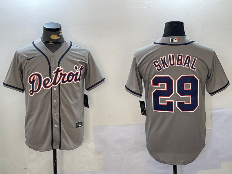 Men's Detroit Tigers Tarik Skubal #29 Gray Replica Player Jersey1 baseball jersey product view 1