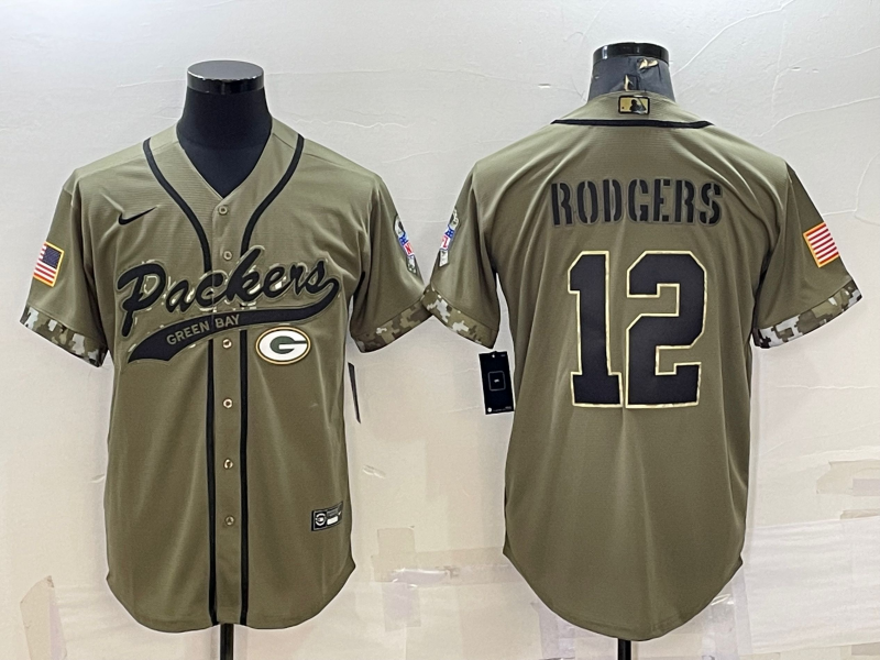 Men's Green Bay Packers Aaron Rodgers #12 Olive 2022 Salute To Service Limited Jersey1 Joint Edition football jersey product view 1