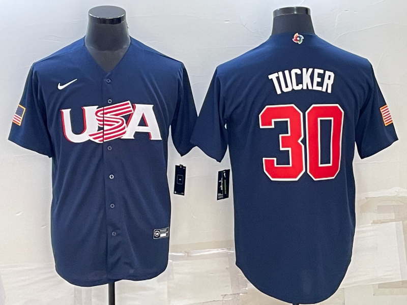 Men's 2023 World Baseball Classic #30 Kyle Tucker USA Navy Jersey1 baseball jersey product view 1