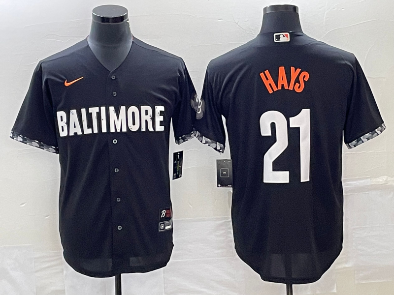 Men's Baltimore Orioles Austin Hays #21 Black 2023 City Connect Replica Player Jersey1 baseball jersey product view 1