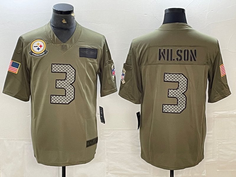 Men's Pittsburgh Steelers Russell Wilson #3 Olive Game Jersey1 football jersey product view 1