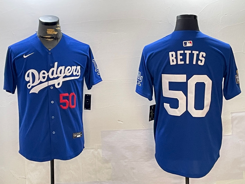 Men's Los Angeles Dodgers Mookie Betts #50 Royal Replica Player Jersey1 baseball jersey product view 1