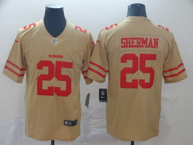 Men's San Francisco 49ers Richard Sherman #25 Gold Inverted Legend Jersey1 football jersey product view 1
