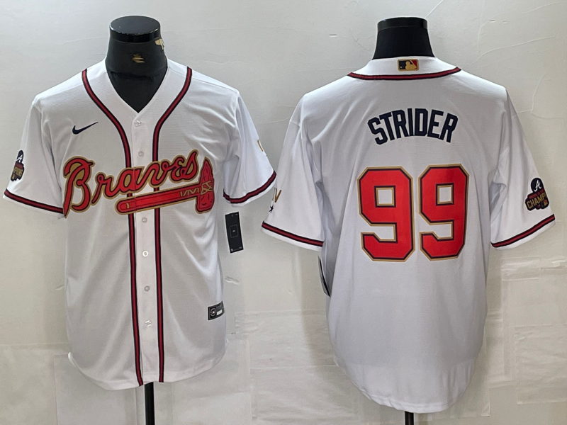 Men's Atlanta Braves Spencer Strider #99 White Replica Game Jersey1 baseball jersey product view 1