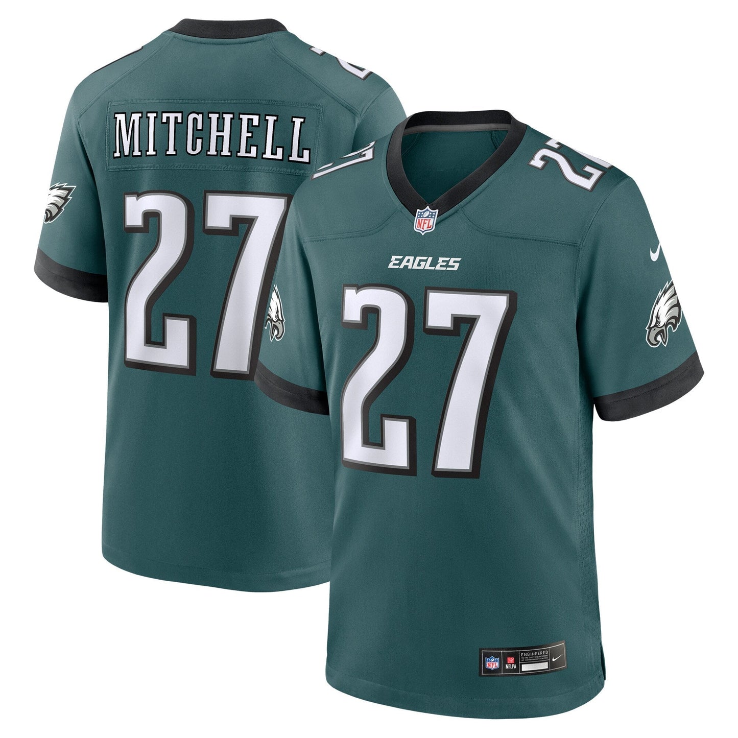 Quinyon Mitchell Philadelphia Eagles Nike Team Game Jersey - Midnight Green football jersey product view 1