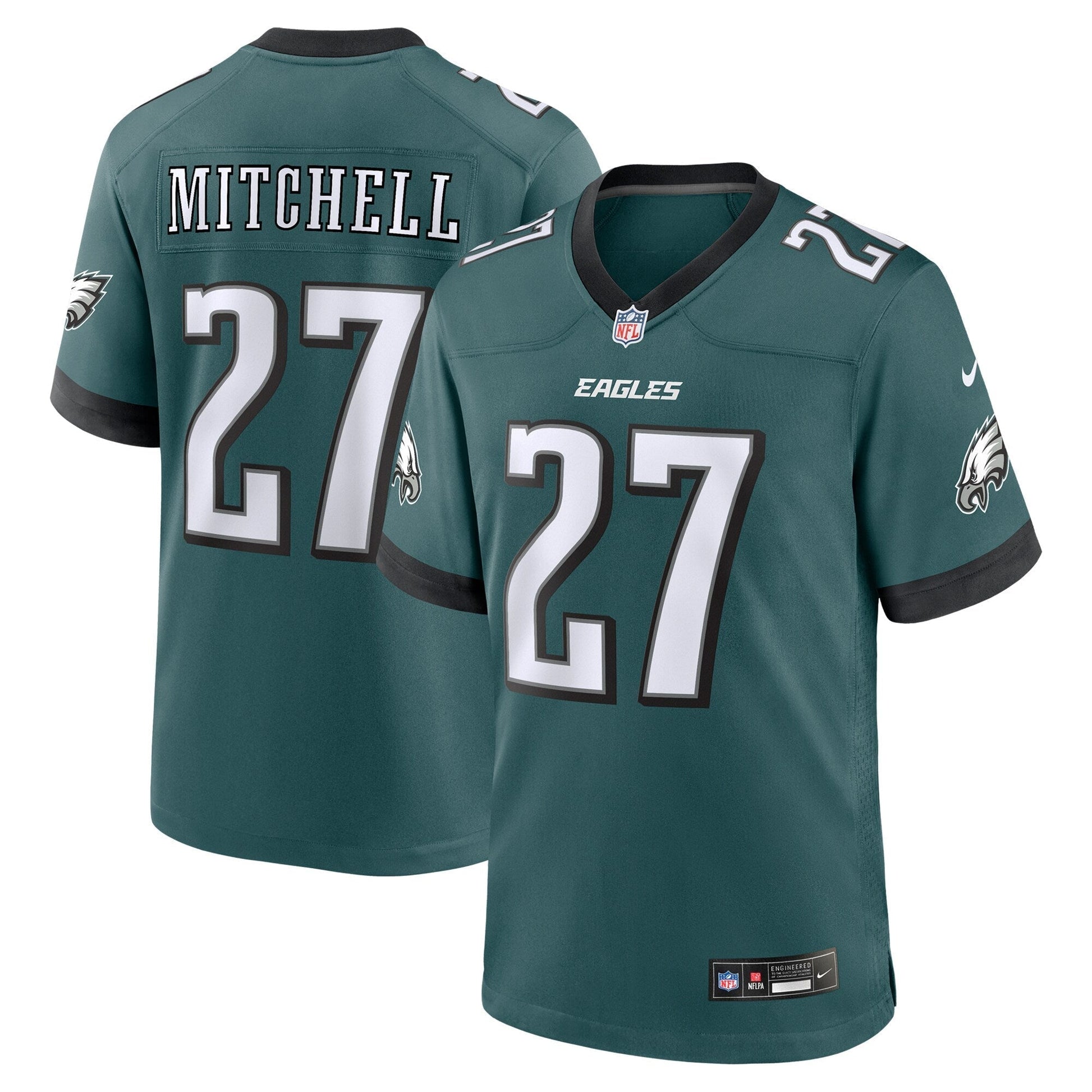 Quinyon Mitchell Philadelphia Eagles Nike Team Game Jersey - Midnight Green football jersey product view 1