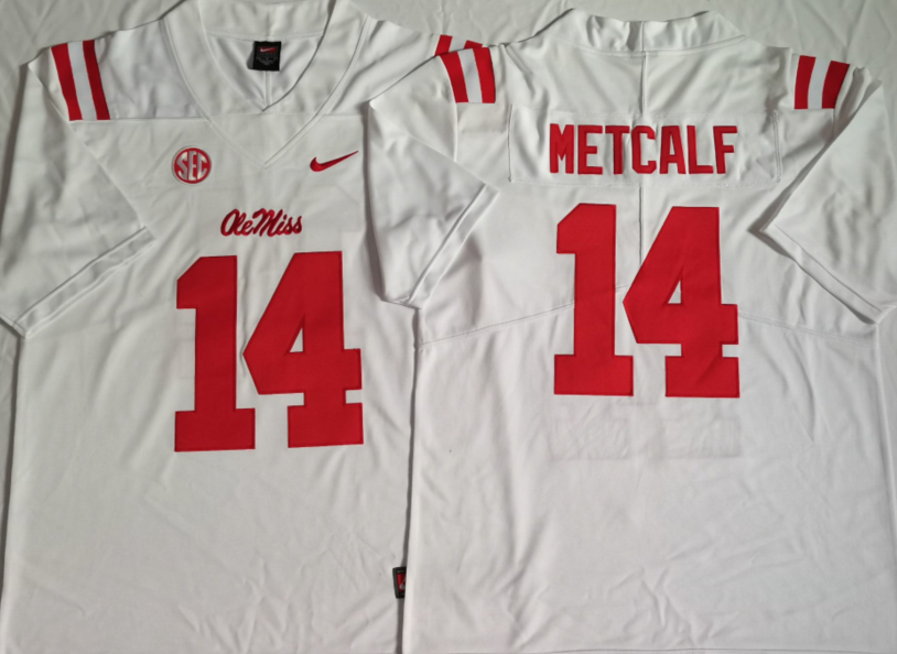 Men's Oklahoma Sooners DK Metcalf #14 White Player Game Jersey sports jersey product view 1