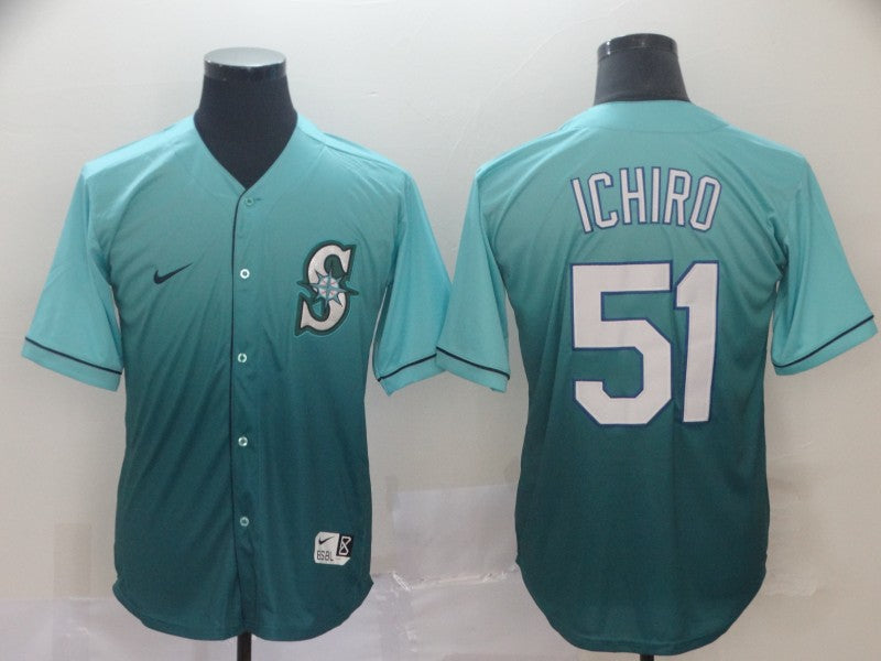 Men's Seattle Mariners Ichiro Suzuki #51 Green gradient Replica Jersey baseball jersey product view 1