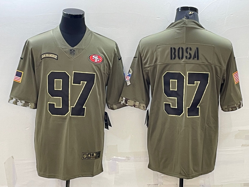 Men's San Francisco 49ers Nick Bosa #97 Olive 2022 Salute To Service Retired Player Limited Jersey1 football jersey product view 1