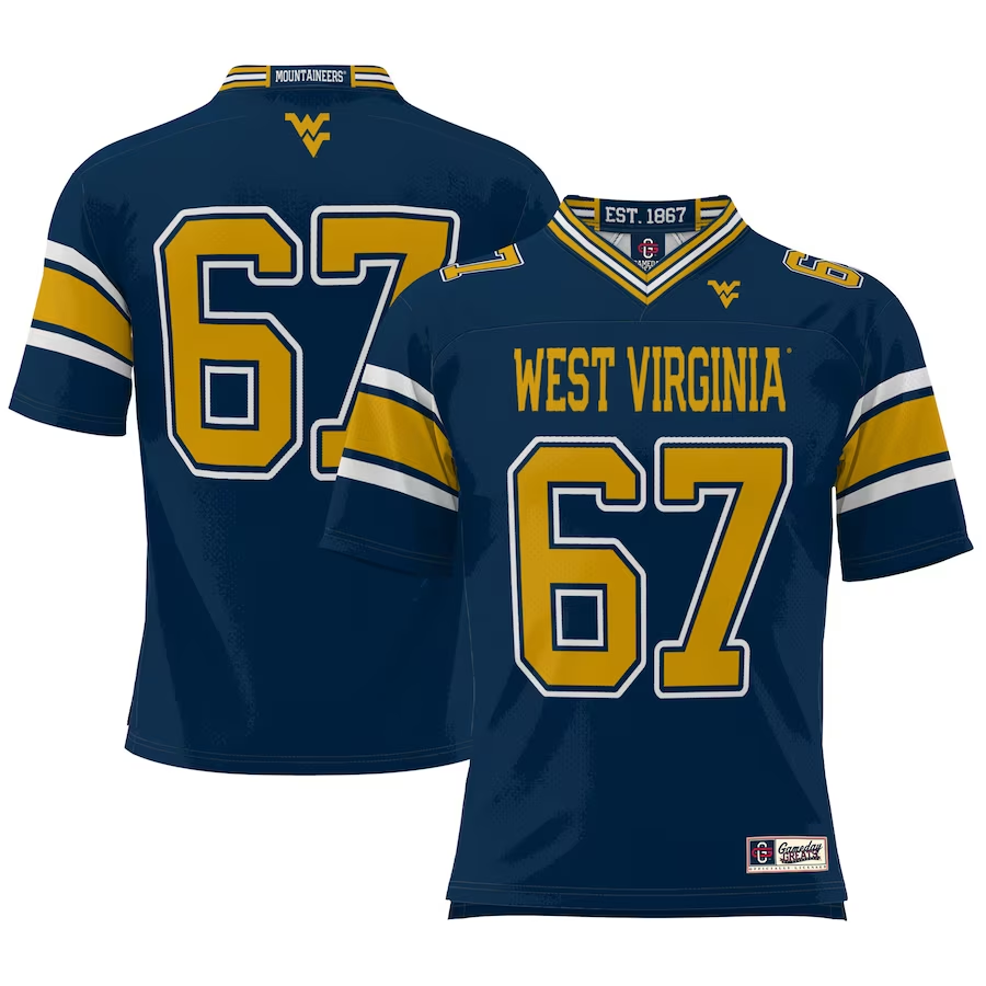 Men's West Virginia Mountaineers Youth GameDay Greats #1 Navy Football Jersey football jersey product view 1
