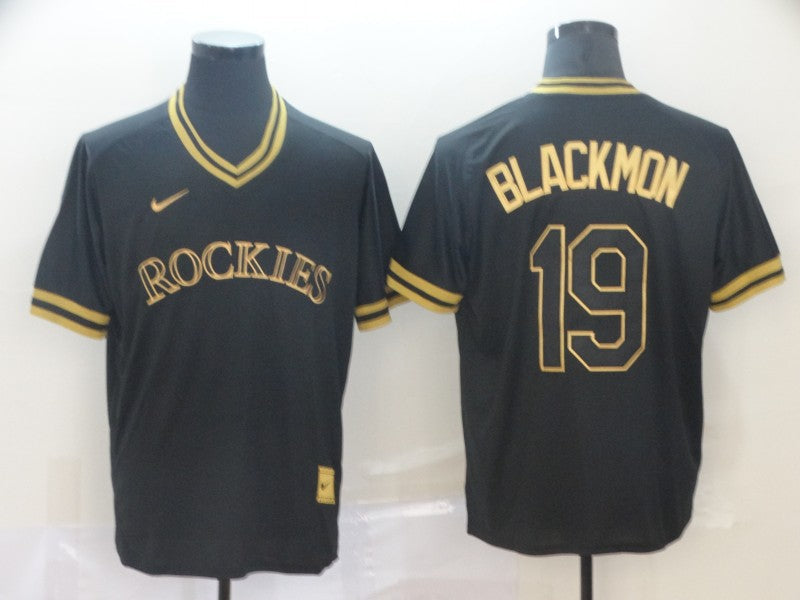 Men's Colorado Rockies Charlie Blackmon #19 Black Replica Player Jersey baseball jersey product view 1