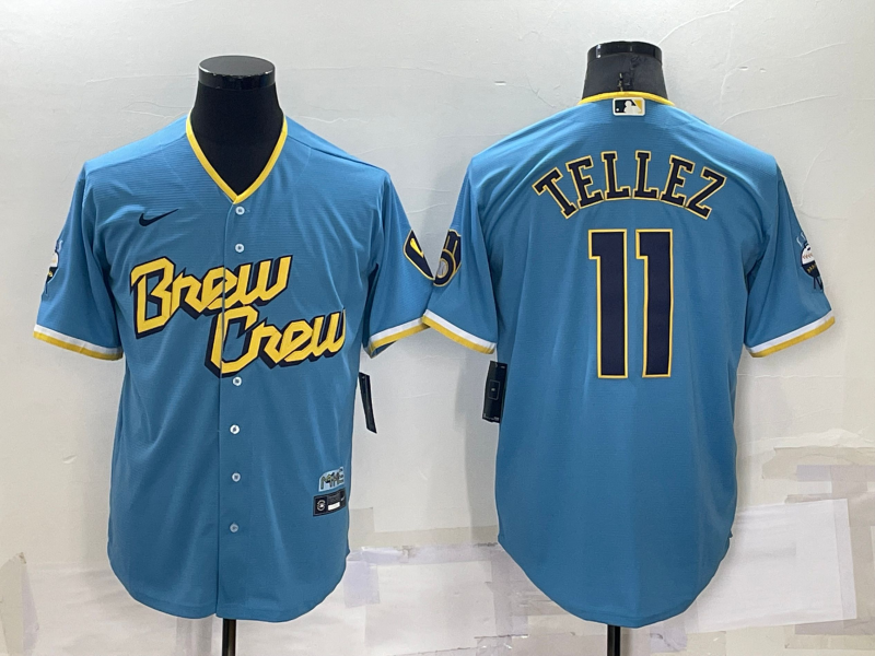 Men's Milwaukee Brewers Rowdy Tellez #11 Blue Stitched Jersey1 baseball jersey product view 1