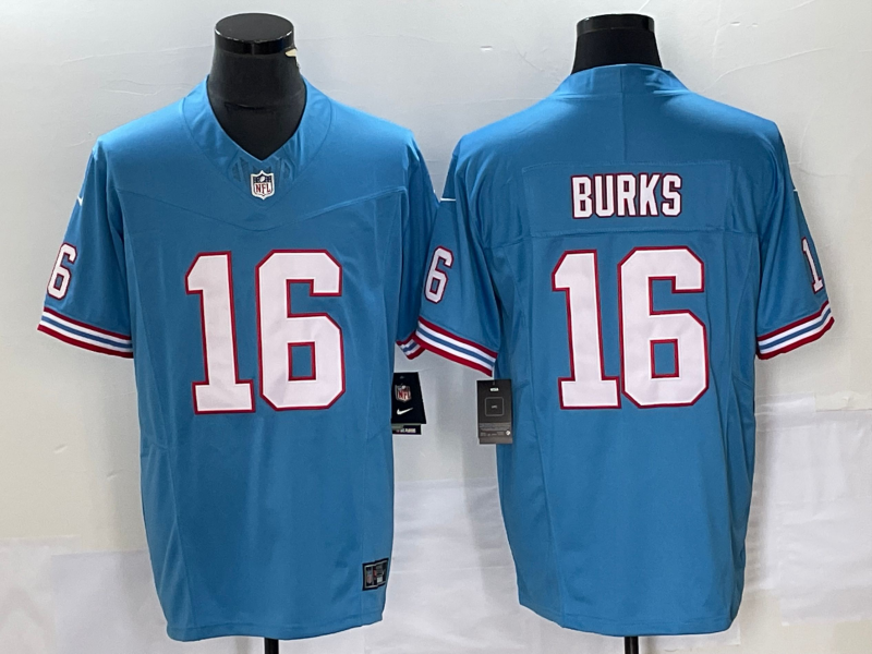 Men's Tennessee Titans Treylon Burks #16 Light Blue Oilers Throwback Alternate Game Player Jersey1 hockey jersey product view 1