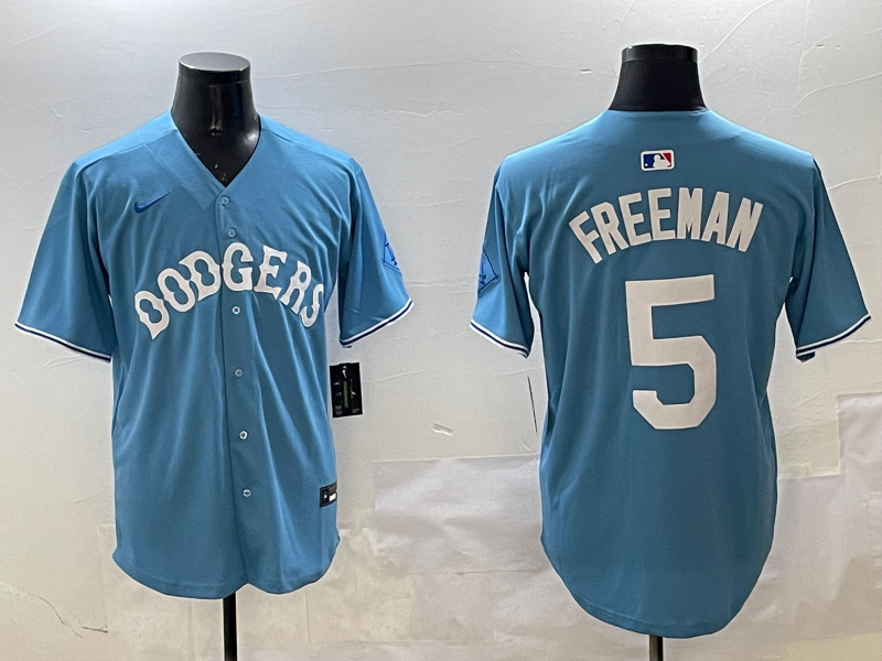 Men's Los Angeles Dodgers Freddie Freeman #5 Light Blue Limited Player Jersey1 baseball jersey product view 1