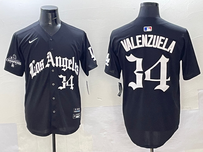Men's Los Angeles Dodgers Fernando Valenzuela #34 Black Team Game Player Jersey baseball jersey product view 1