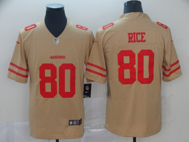 Men's San Francisco 49ers Jerry Rice #80 Gold Inverted Legend Jersey1 football jersey product view 1