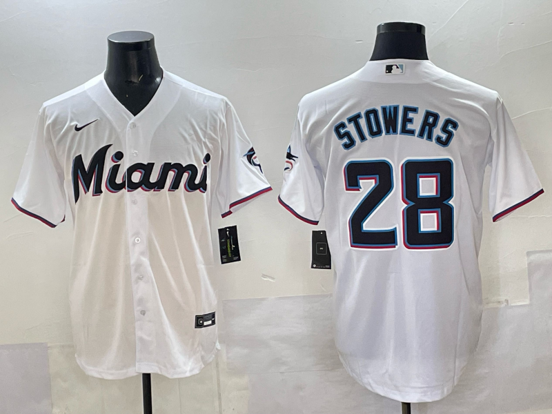 Men's Miami Marlins Kyle Stowers #28 White Home Replica Player Jersey baseball jersey product view 1