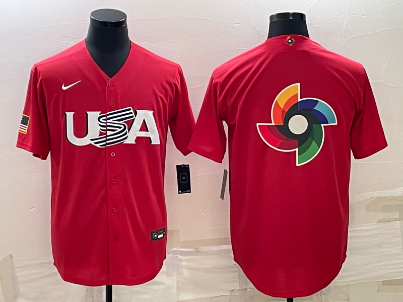 Men's 2023 World Baseball Classic USA Red Jersey1 baseball jersey product view 1