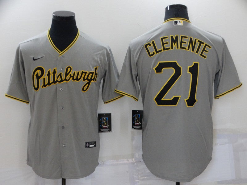 Men's Pittsburgh Pirates Roberto Clemente #21 Gray Replica Baseball Jersey1 baseball jersey product view 1