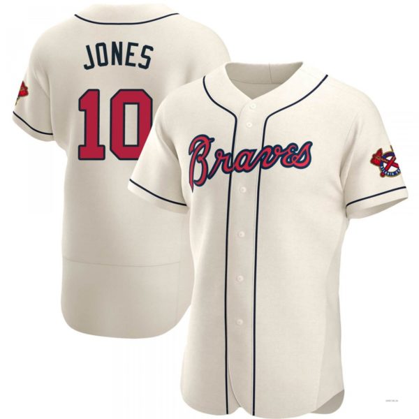 Atlanta Braves #10 Chipper Jones Cream Alternate Jersey Stitches Baseball Jerseys baseball jersey product view 1