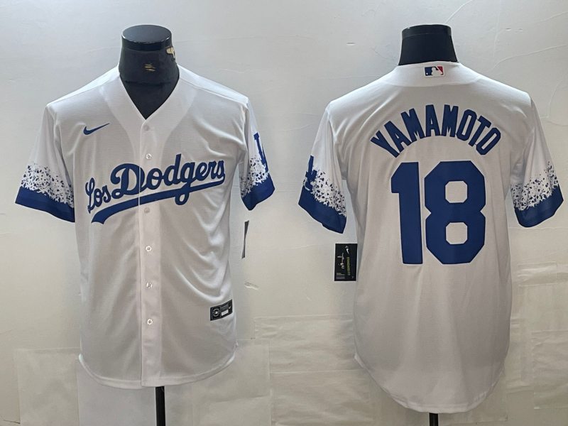 Men's Los Angeles Dodgers Yoshinobu Yamamoto #18 White Replica Player Jersey1 baseball jersey product view 1