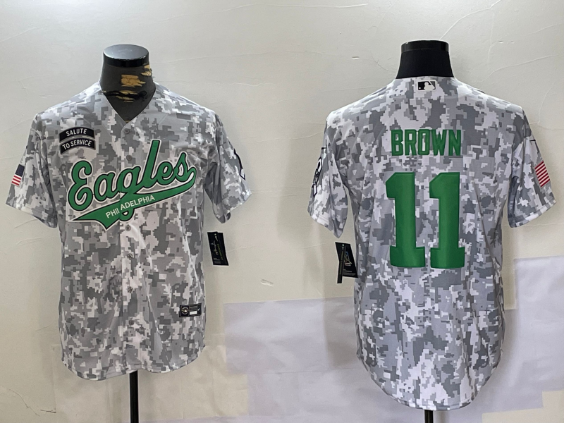 Men's Philadelphia Eagles A.J. Brown #11 Arctic Camo 2024 Salute to Service Player Jersey1 football jersey product view 1